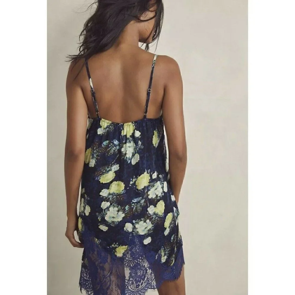 NEW FREE PEOPLE Sz S SUNFADE PRINTED LACE EMBROIDERED SLIP  DRESS NIGHT COMBO